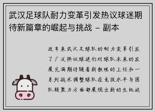 武汉足球队耐力变革引发热议球迷期待新篇章的崛起与挑战 - 副本